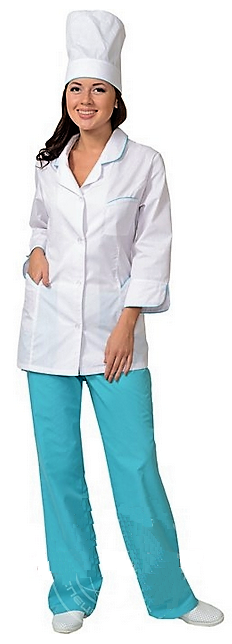 Костюм "Жасмин", женский, ткань: смесовая, куртка+брюки, цвет: белый с бирюзовым