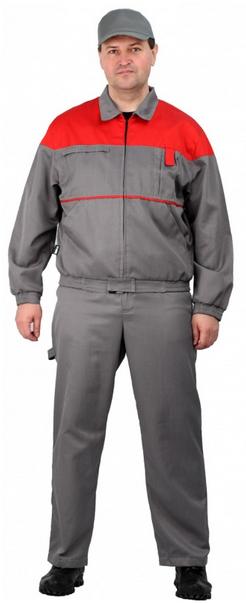 Костюм рабочий Рейнир мужской, куртка+ полукомбинезон, ткань смесовая 210 г/м2, цвет светло-серый с красным.