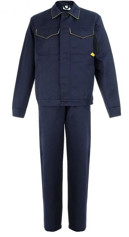 Костюм Дока-1, куртка+брюки, ткань смесовая 210 г/м2, куртка укороченная, цвет: синий с желтой отделкой.