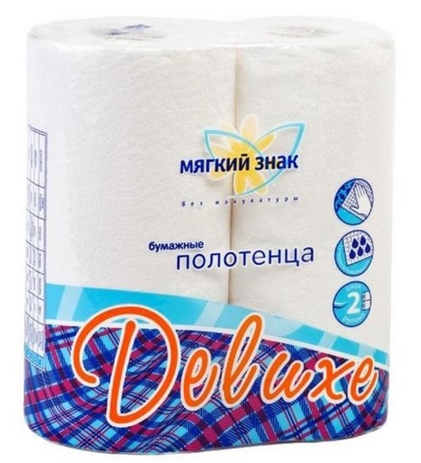 Полотенце бумажное Делюкс Мягкий знак 2-слойное, текстурированное, рулонное,  белое, в упаковке 2 рулона, в транспортной единице 24 упаковки.