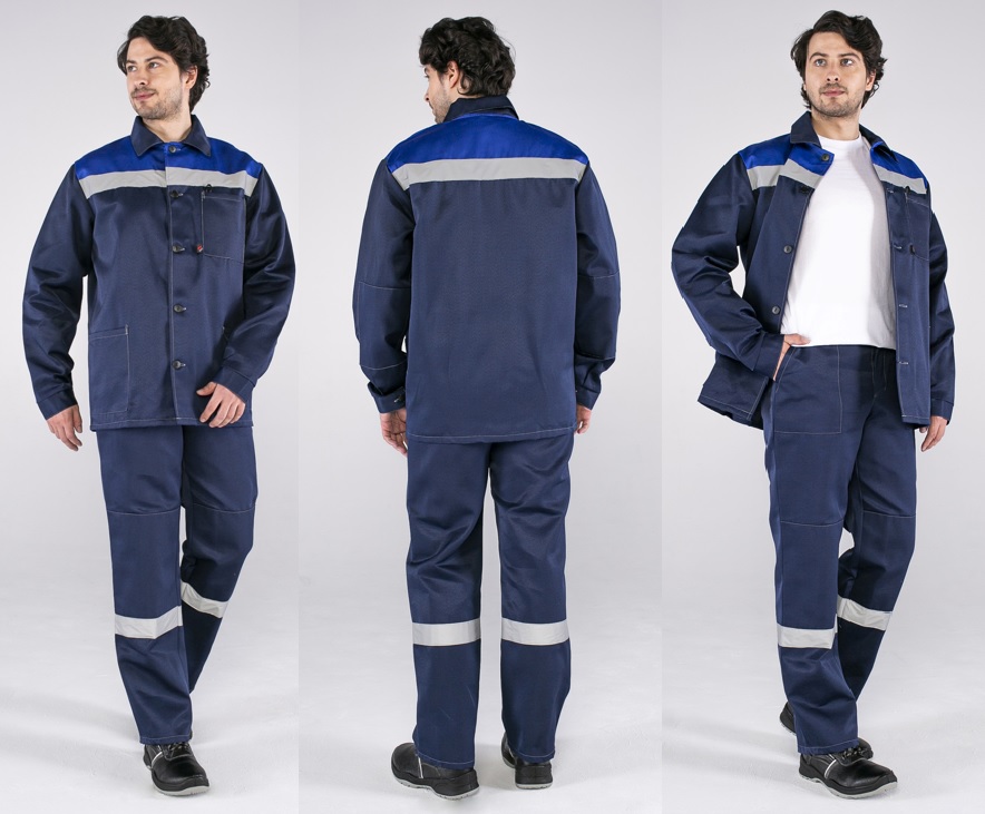Костюм «Стандарт-1» мужской, куртка+брюки, т.синий/васильковый