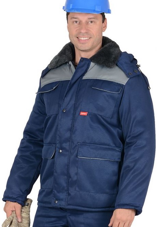 Куртка утепленная мужская Профессионал, ткань смесовая, 65% п/э + 35% х/б, плотность 210г/кв.м, темно-синяя с серым.