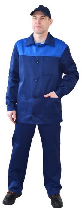 Костюм рабочий мужской Стандарт-1, куртка+брюки, ткань смесовая, цвет синий с васильковой отделкой.