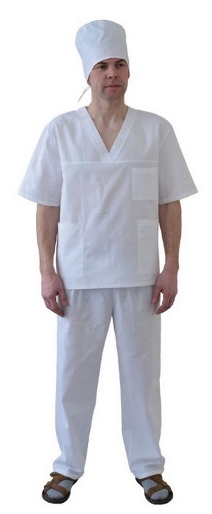 Костюм Пекаря/Хирурга, куртка+брюки, ткань х/б бязь ГОСТ, плотность 142 г/кв.м, цвет белый.