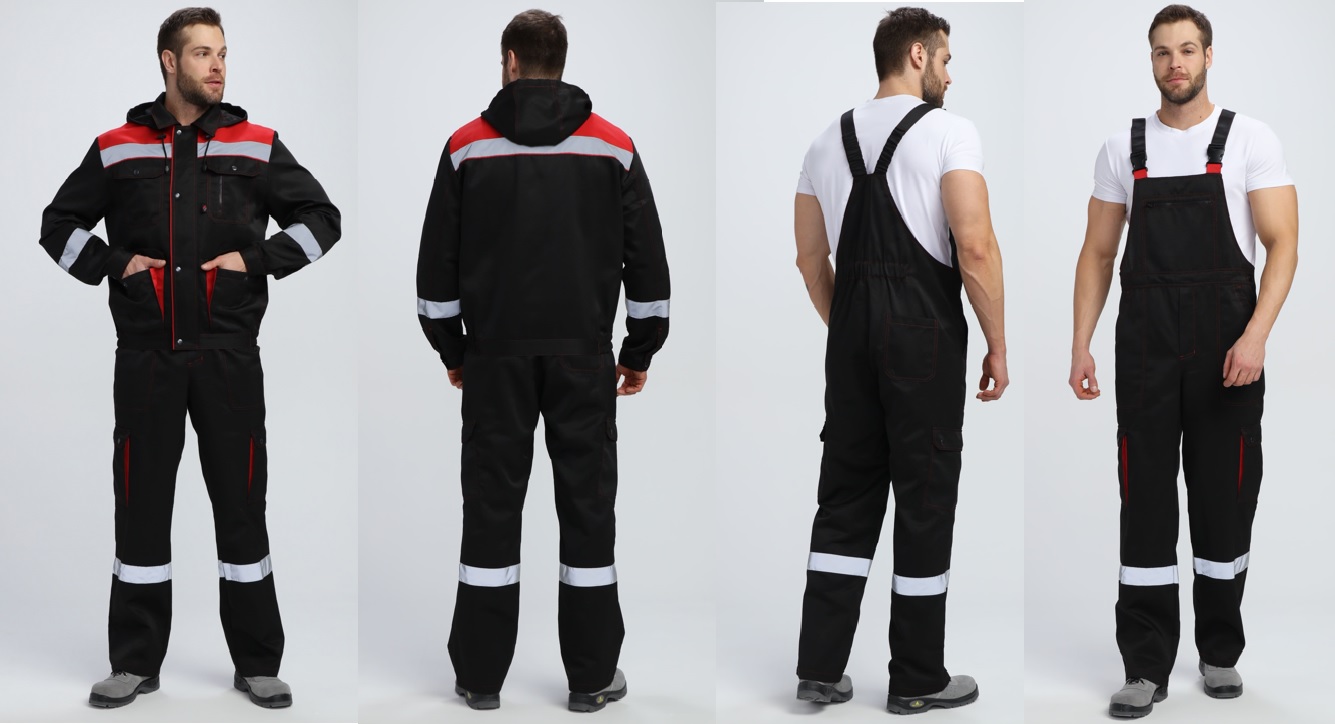 Костюм "Титан-2", мужской, тк.: смесовая, куртка+полукомбинезон, капюшон, черный/красный, арт. 87490711