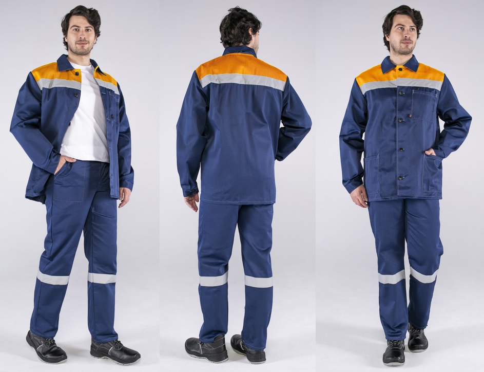 Костюм Стандарт-1, куртка+брюки, темно синий с оранжевым