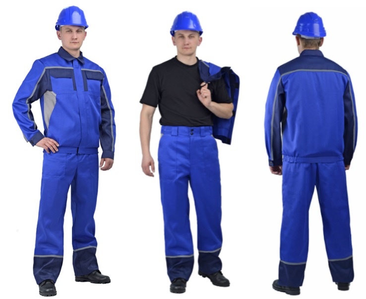 Костюм рабочий мужской Ресурс NEW, куртка+брюки, ткань смесовая 210 г/м2, цвет васильковый с синим и светло-серым.