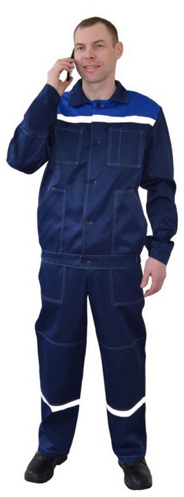 Костюм рабочий Легионер, куртка+полукомбинезон, ткань смесовая 215 г/м2, цвет синий с васильковой отделкой.