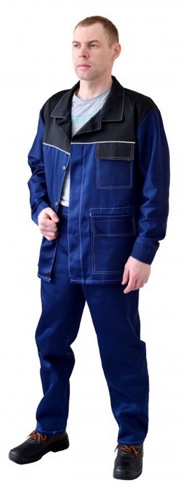 Костюм "Передовик", мужской, ткань: смесовая, куртка+брюки, цвет: синий с черным