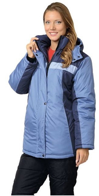 Куртка женская утепленная "Фристайл", ткань: плащевая 100% п/э, утеплитель: синтепон 300 г/кв.м, подкладка: 100% п/э, застёжка на «молнию» и кнопки, с капюшоном, цвет: синий с голубым
