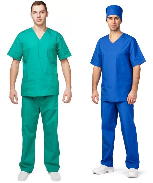 Костюм Пекаря/Хирурга, ткань смесовая ТИСИ, куртка+брюки, цвет зеленый.