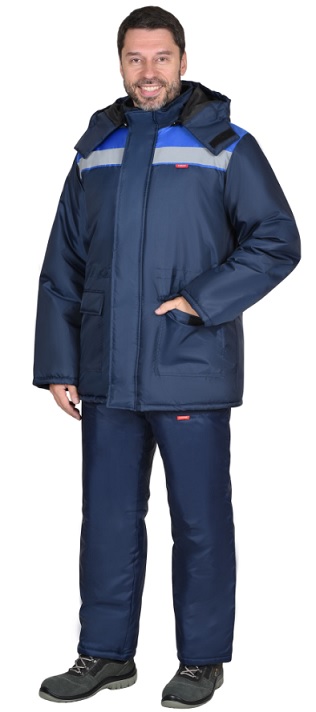 Куртка утепленная мужская Бригадир, ткань 100% п/э, плотность 105г/кв.м, синяя с васильковым.