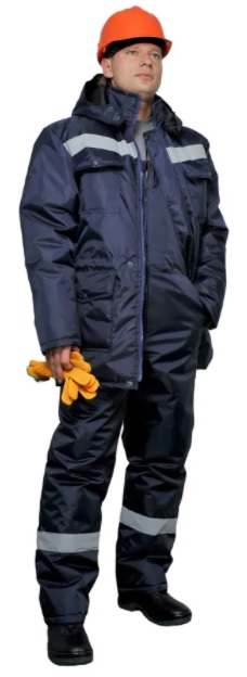 Костюм утепленный Строитель, мужской, куртка + полукомбинезон, ткань "Оксфорд" - 100% п/э, плотность 110 г/кв.м, темно-синий.