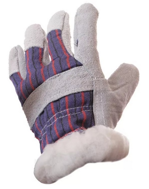 Перчатки комбинированые утепленные - спилковая ладонь, тыльная сторона х/б ткань, утеплитель: искусственный мех