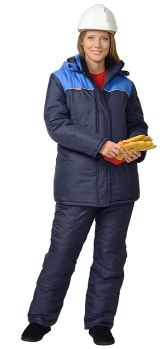 Костюм женский, утепленный "Снежана", куртка с полукомбинезоном, цвет: синий